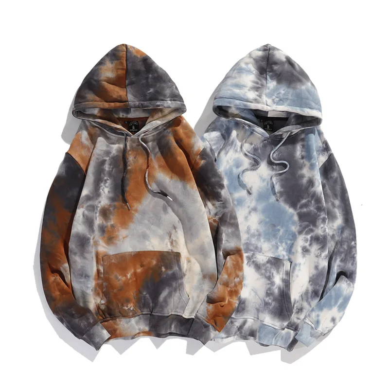 

High Street Sweatshirt Hooded Tie Dye Gradient Hip Hop Couple Unisex Fashion Urban Campus Drawstring Long Sleeve Pullover Hoodie