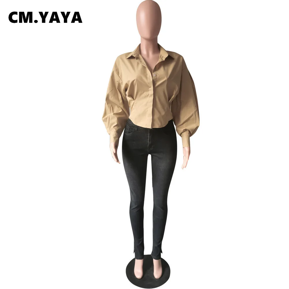 Женская блузка с длинным рукавом-фонариком CM.YAYA винтажная Модная рубашка на