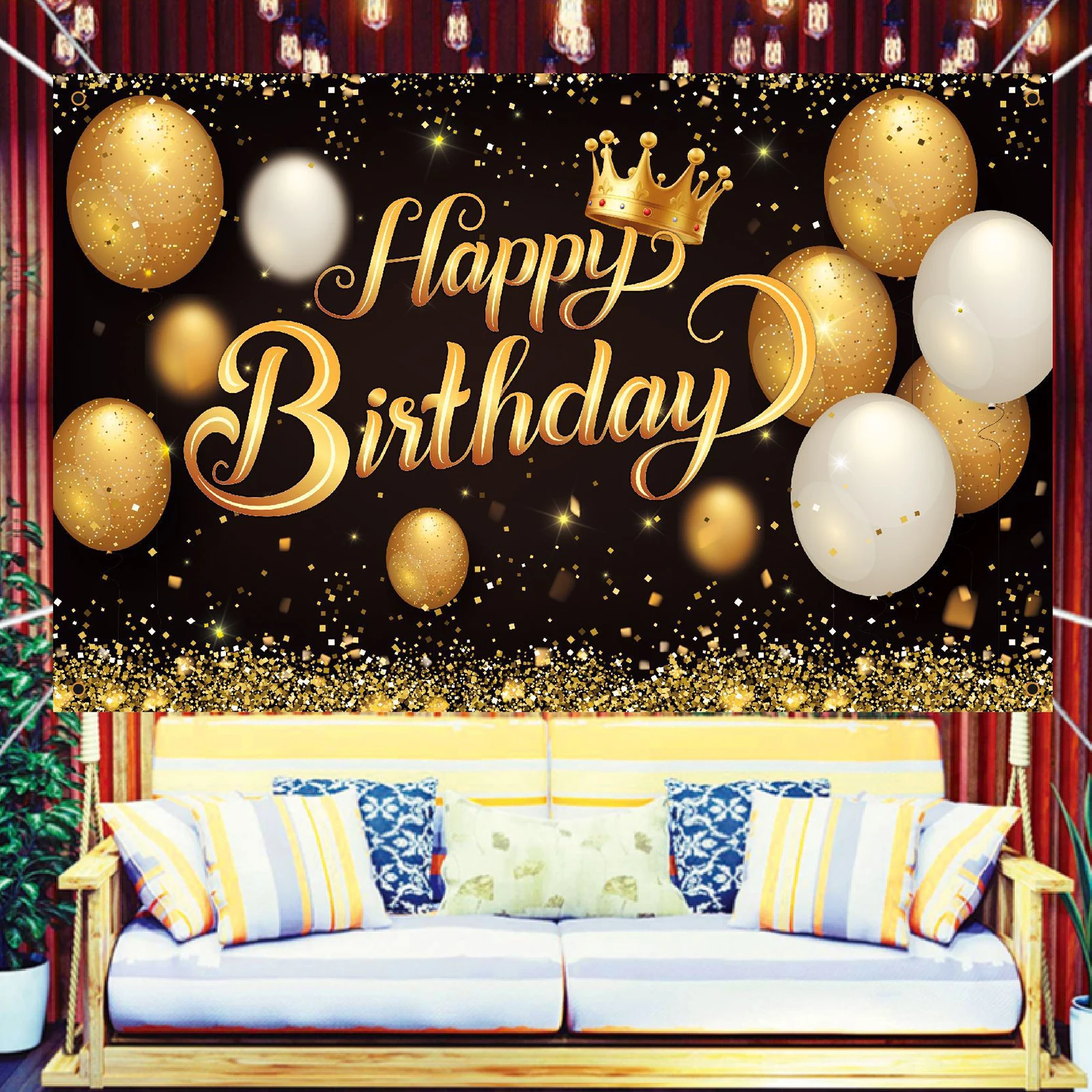 Фон с днем рождения баннер большой черный золотой шар звезда Плакат Стенд