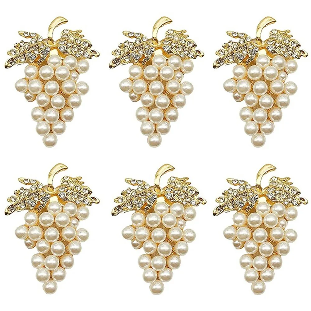

6pcs Grapes Napkin Rings Set Inlay Meal Alloy With Set Ring Metal Cloth Ring Button Pearl Napkin Ring Parties Daily Supplies