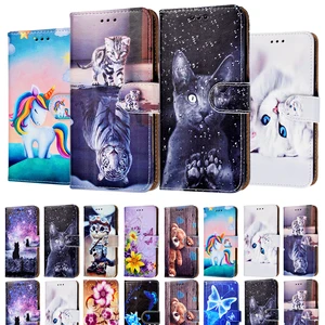 Cartoon Cat Flip Wallet Cover For Samsung Galaxy S21 Ultra S20 FE S10 S9 Plus S9+ S8 S7 S6 Edge S5 S