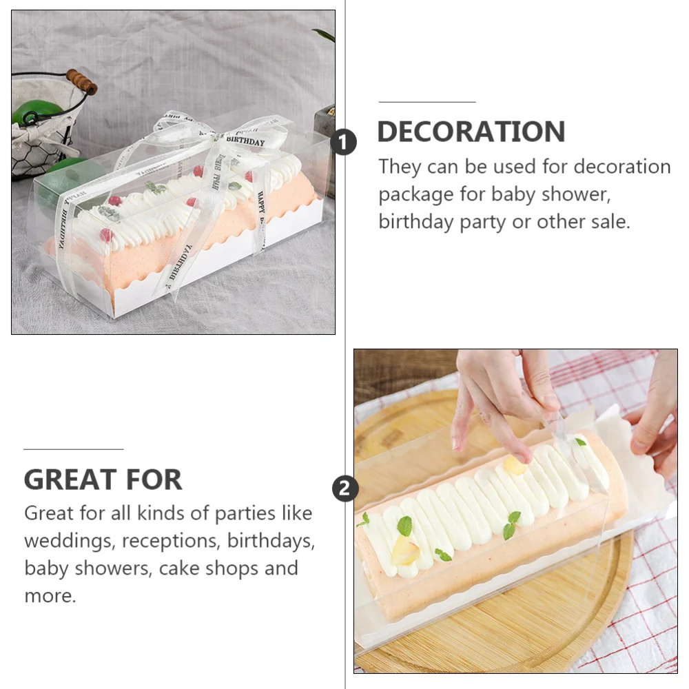 

10 Set Roll Cake Packing Box Portable Large Capacity Natural Cake Dessert Box