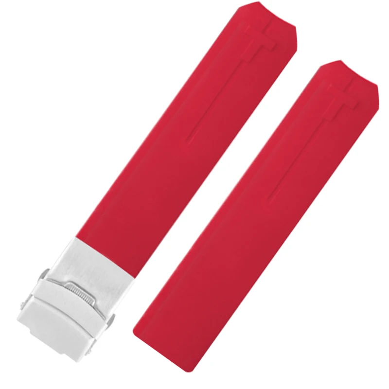 Резиновый ремешок для часов Tissot спортивный T-Touch T013420A T047 T33 браслет мужской силиконовый браслет 20 мм 21 мм оранжевый черный - Цвет ремешка: red silver 2