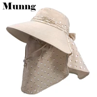 munng fashion summer hat neck face cover breathable mask cotton sunhat uv protection cap wide brim travel hiking for women