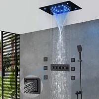 modern black shower set concealed rain waterfall shower head led bathroom shower kit thermostatic 4 ways mixer body jets massage