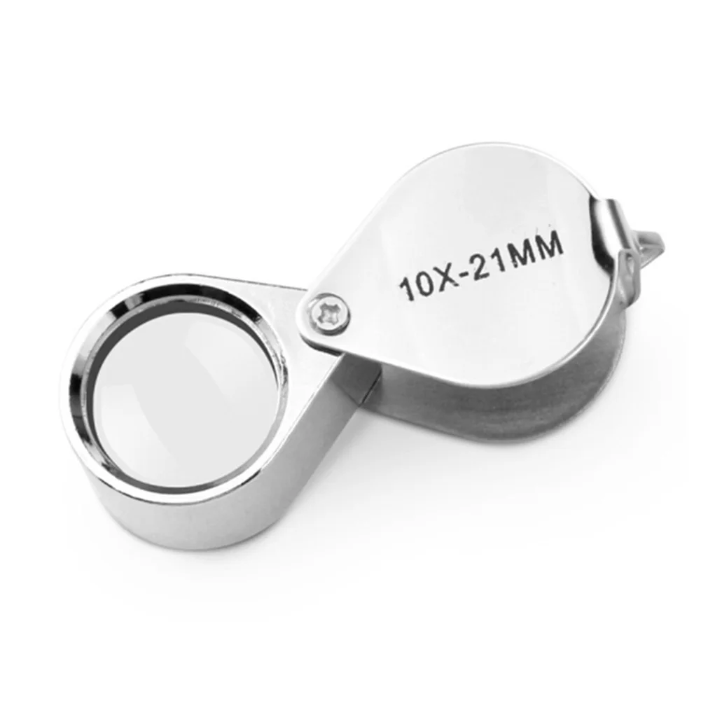 

21mm Magnifier 2pcsGlass Lens Storage Box Foldable Jewellers Loupe PORTABLE Silver Tiny