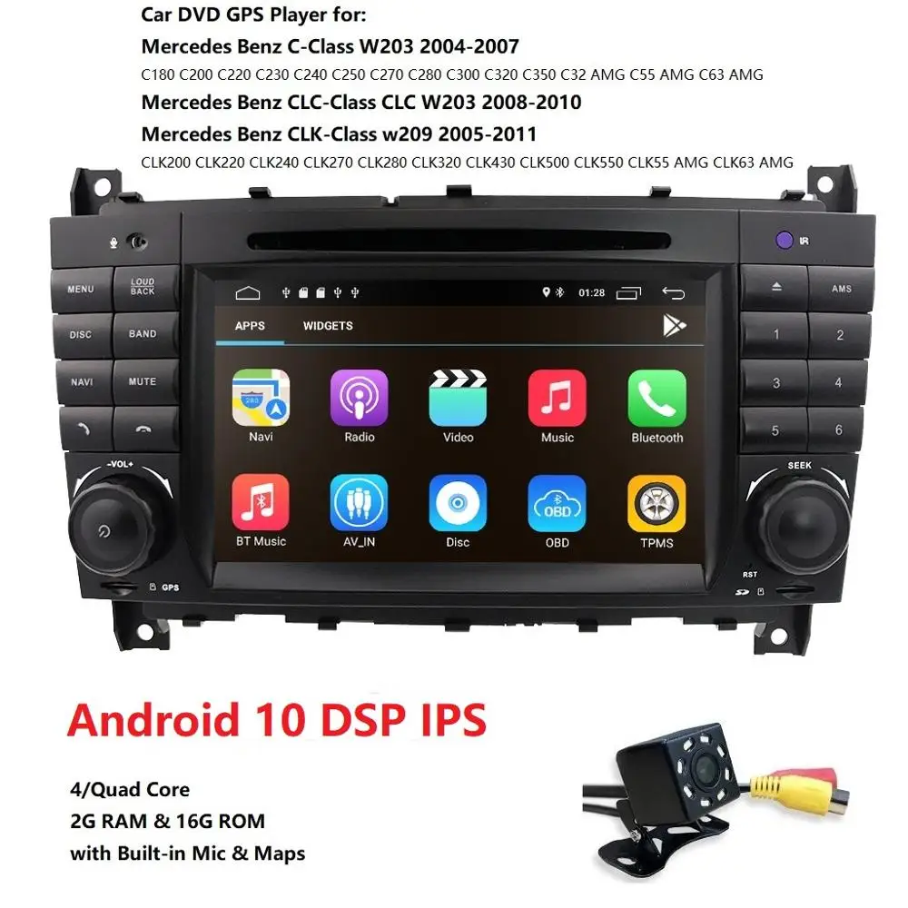 DSP IPS 4 ядра 4G 2 Din Android 10 автомобильное радио DVD мультимедийный GPS для Benz W209 W203 C180 C200