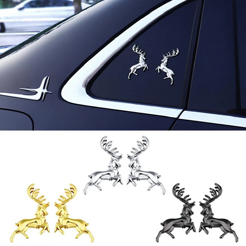 2pcs Car-styling 3D Metal Animal Pattern Car Stickers House Baratheon Emblem Universal Badge Window Door Waterproof Elk Decal