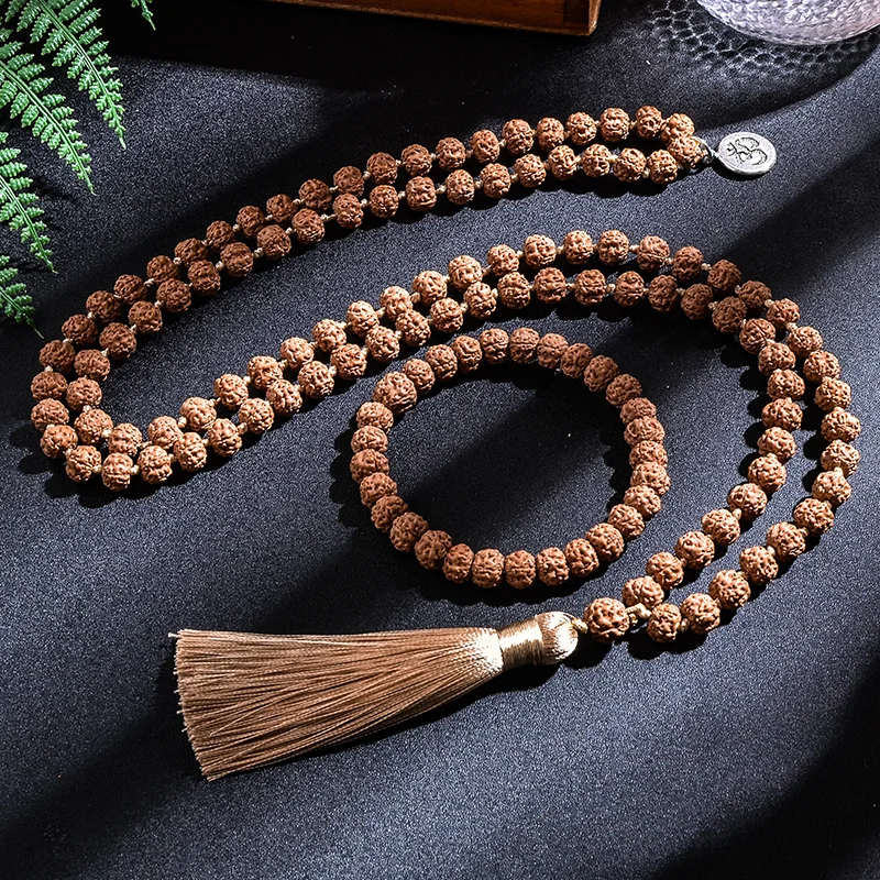 Оригинальное ожерелье и браслет Rudraksha 7-8 мм украшенное бусинами Japamala медитация