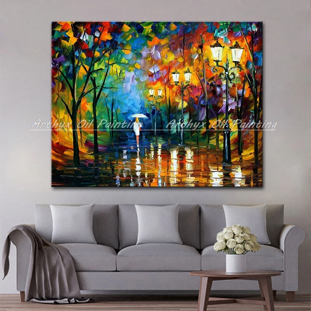 Ручная краска пейзаж масляные картины палитра нож толстая яркий цвет