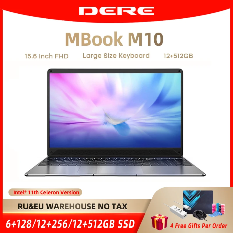 Игровой ноутбук DERE MBook M10 15 6 дюйма FHD Intel Celeron N5095 Core 12 Гб ПЗУ 256/512 ГБ Windows 10 для