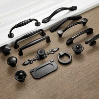 american style black cabinet handles solid aluminum alloy kitchen cupboard pulls drawer knobs furniture handle hardware