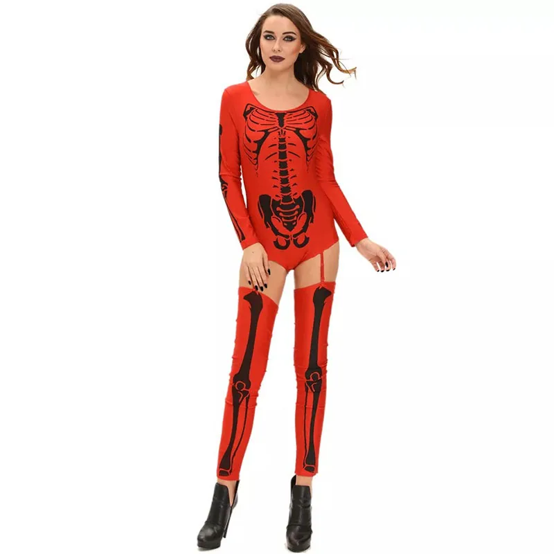 Для взрослых женщин шикарный Хэллоуин красный белый костной ткани с принтом