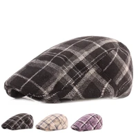 2021 classic plaid mens thickened beret autumn and winter new womens outdoor adjustable forward hat british style ivy caps