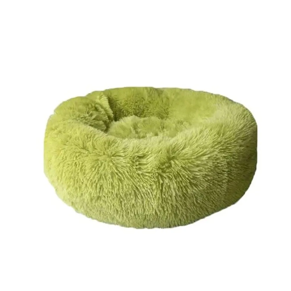 green Круглые плюшевые кровати для домашних животных, мягкая длинная плюшевая кровать для маленьких собак, кошек, гнездо, зимняя теплая спальная кровать, подушка для щенков - Цвет: green