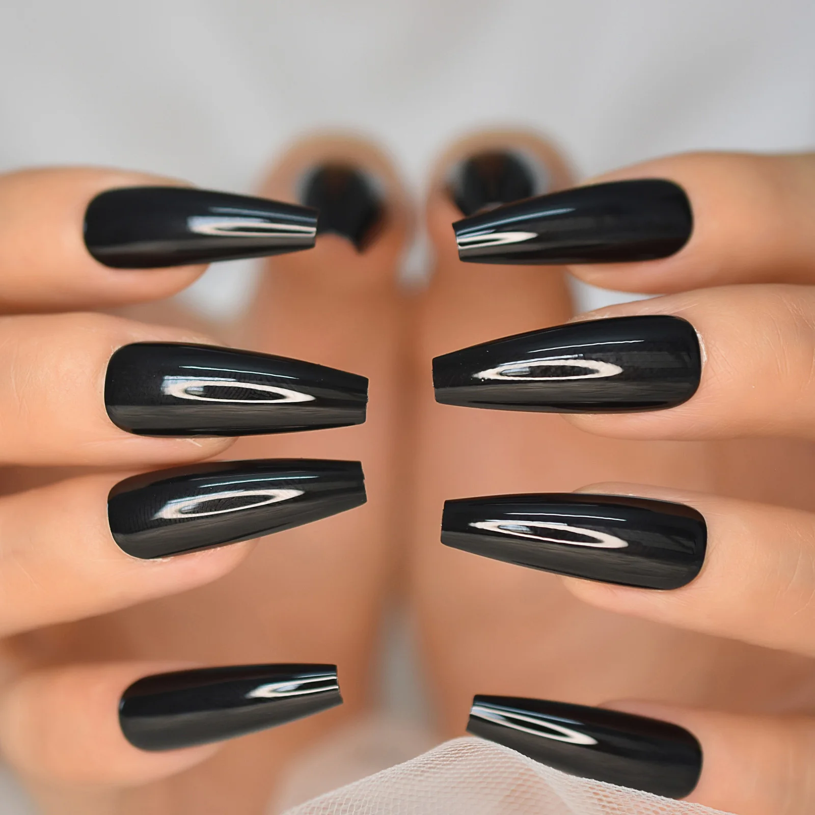 

Extra Long Coffin All Black Nails Gel Tips Decoration Nails False Hand Dummy Press On Nail Nails Fingernails Wholesale Clean