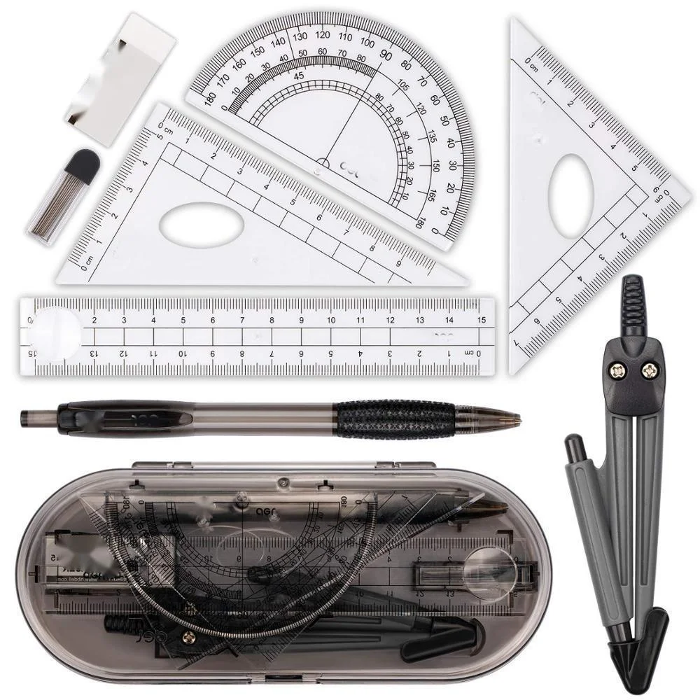 

Math Geometry Kit Set 8PCS Student Supplies With Shatterproof Storage Box For Engineering Drawing Compass Protractor Ruler