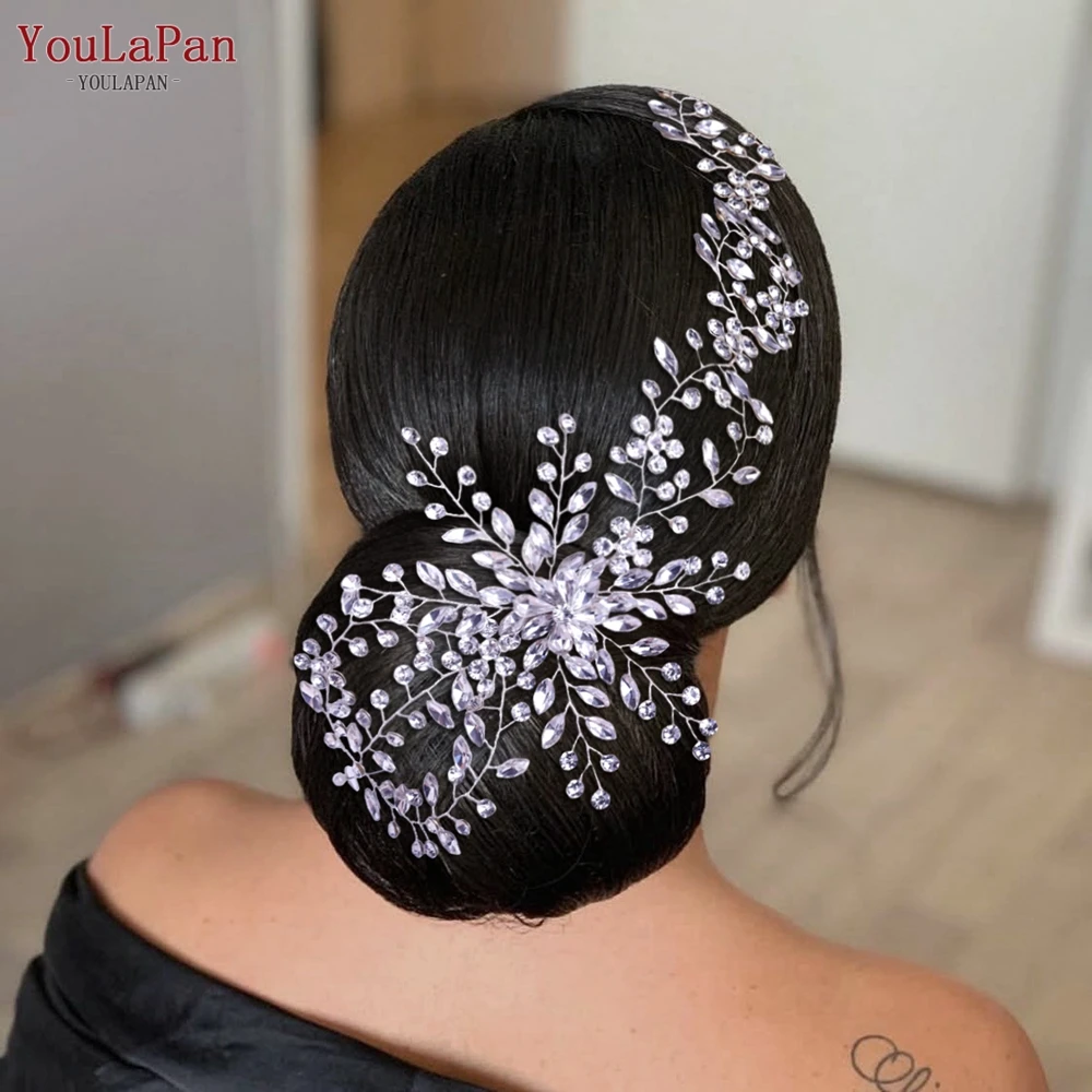 

YouLaPan HP242 Elegant Bridal Hair Vine Headband Silver Color Rhinestones Handmade Headwear Hair Accessories Wedding Jewelry