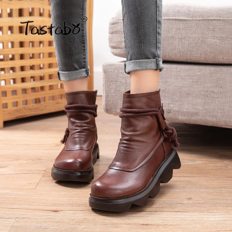 

Women's Leather Ankle Boots Women Autumn Winter Cross Strappy Vintage Women Punk Boots Flat Ladies Shoes Woman Botas Muje 8718