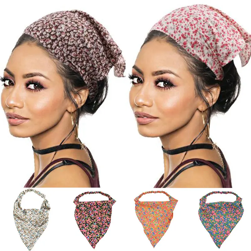 

Floral Print Scrunchies Hair Scarf Headband Hair Band With Clip Pastoral Style Hair Accessories Triangle Bandanas Hairband