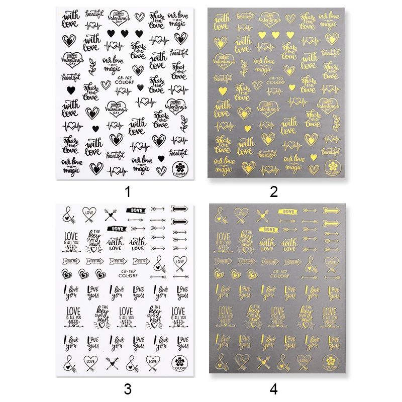 

1 Sheet Nail Sticker Golden Black Heart Series Nail Stickers DIY Transfer Sticker Nail Decals Decoration Nail Art Manicur
