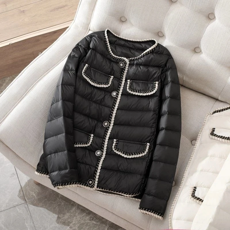 2021 Fashion Winter Women Down Coat Ultralight Collarless Duck Down Jacket Portable Female Padded Parkas O-Neck Puffer Overcoat