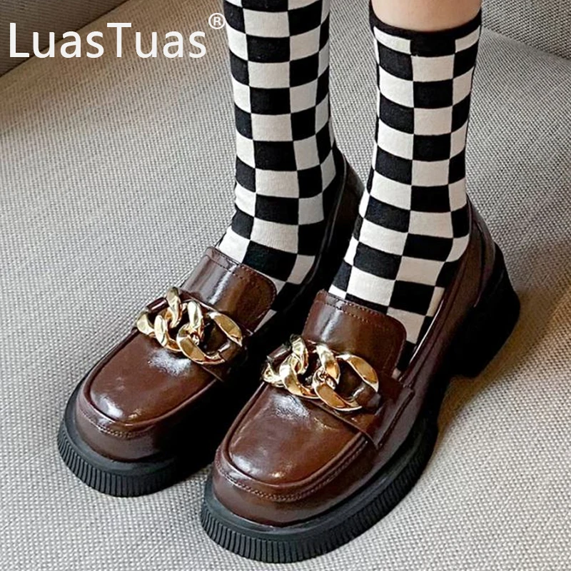 

LuasTuas 2022 New Fashion Shoes Women Pumps Slip On Low Heels Metal Chains Classic Ins Outdoor Female Footwear Size 34-39