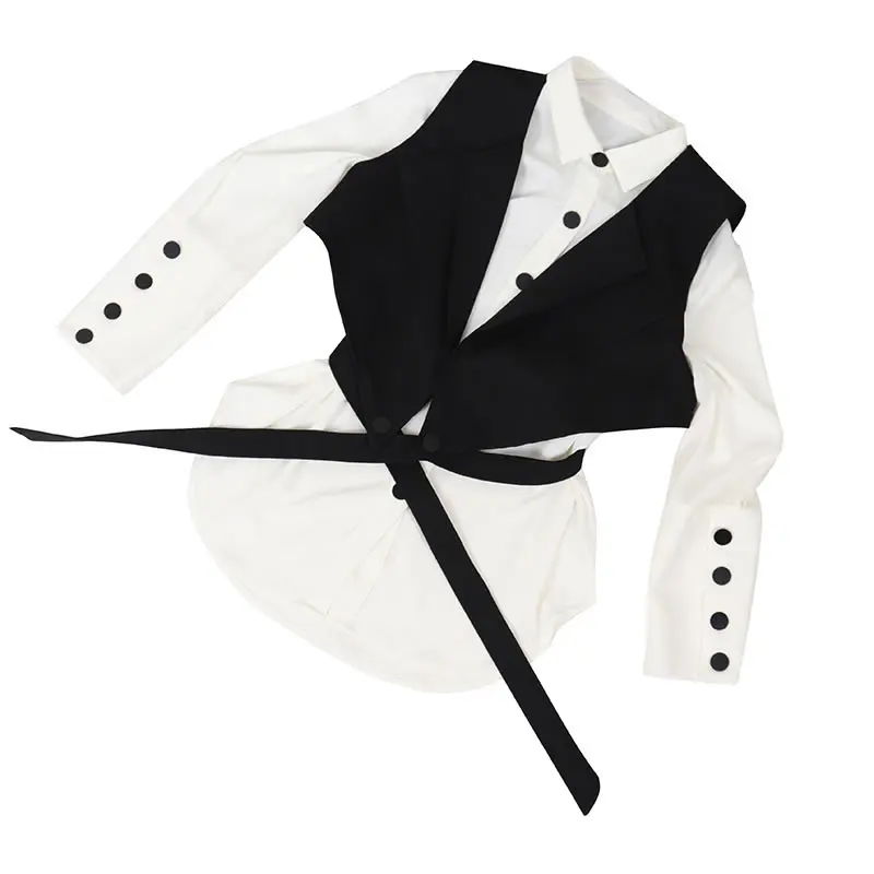 

XITAO Tide Fashion 2 Pieces Set Black White Irregular Women Clothes 2021 Spring New Casual Match All Personality Shirt ZY6066