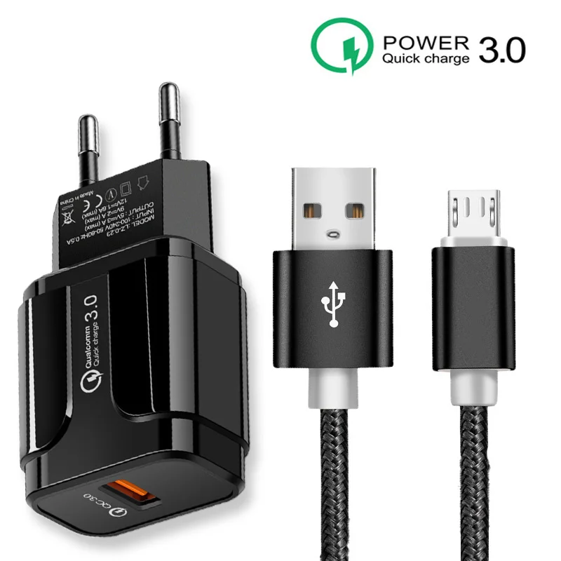 18 Вт QC 3 0 быстрое зарядное устройство для путешествий EU Plug + Micro USB кабель Meizu M3S M3 M5 M8