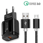 18 Вт QC 3,0 быстрое зарядное устройство для путешествий EU Plug + Micro USB кабель для Meizu M3S M3 M5 M8 Lite Note 3 5 8 LG G3 G4 USB кабели