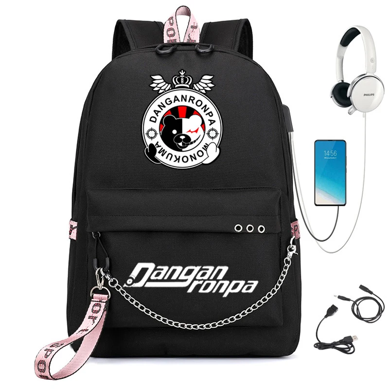 

Danganronpa School Backpack New Women Men Multifunction USB Charging Laptop Backpack School Travel Bag for Boy Girls