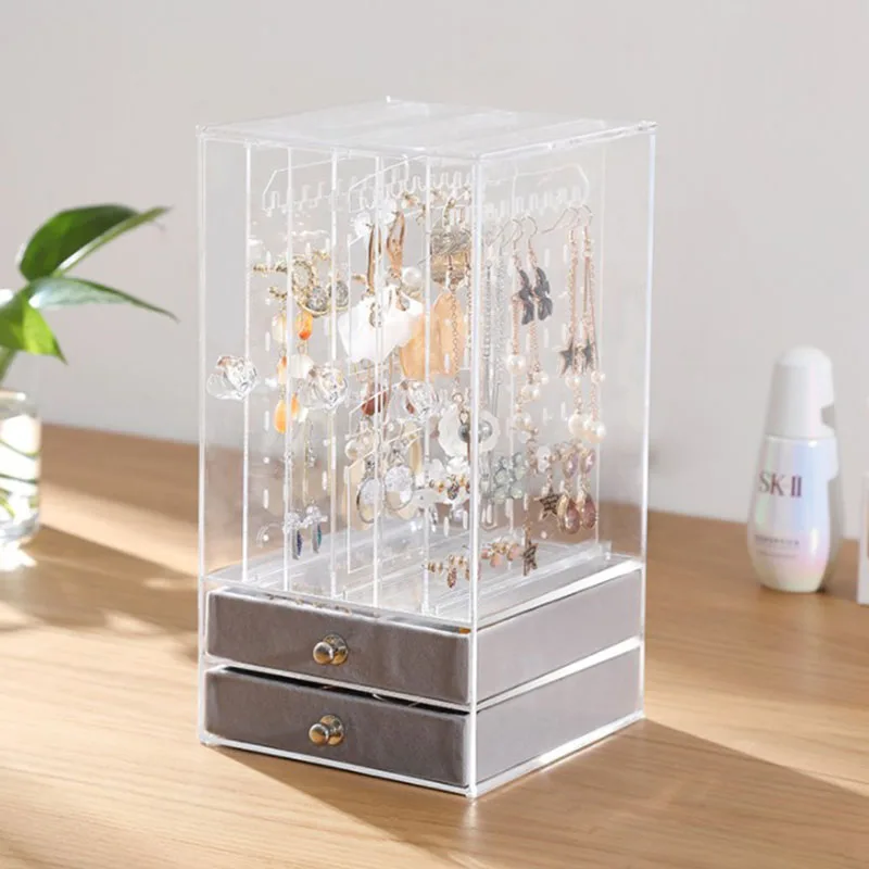 

Jewelry Storage Box Earring Display Rack Transparent Organizer Cosmetic Storage Box Necklace Watch Display Cabinet with Drawer