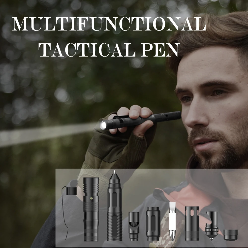 

Military Tactical Pen Multifunction Self Defense Aluminum Alloy Emergency Glass Breaker Pen Outdoor EDC Security Survival Tool