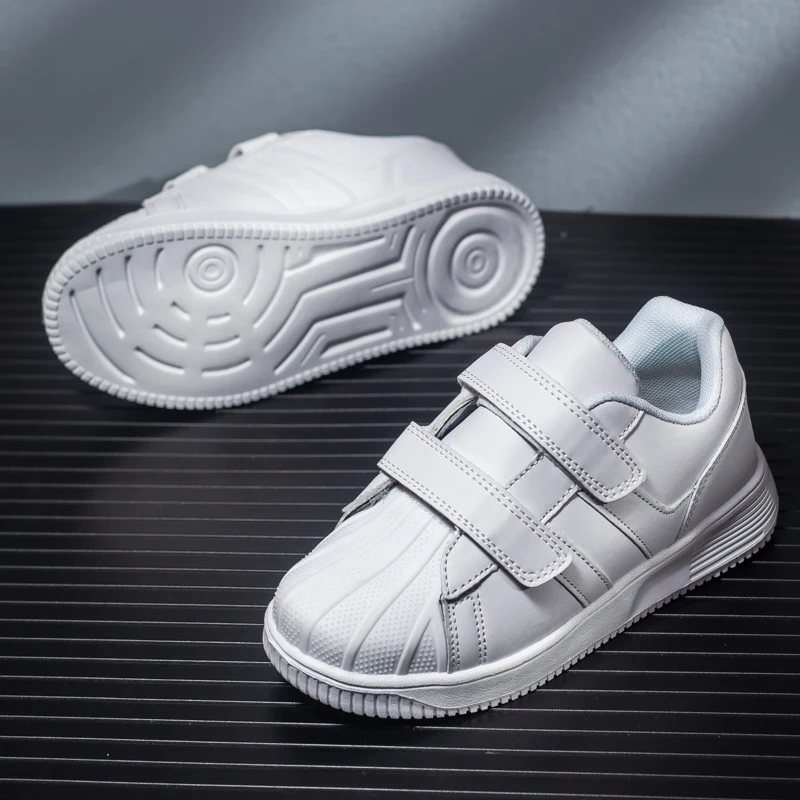 

New Arrival Sport Shoe for Young Boy Hook & Loop Boys Platform Sneakers Pu Leather Sneaker Big Boy Classic Skateboarding Shoes