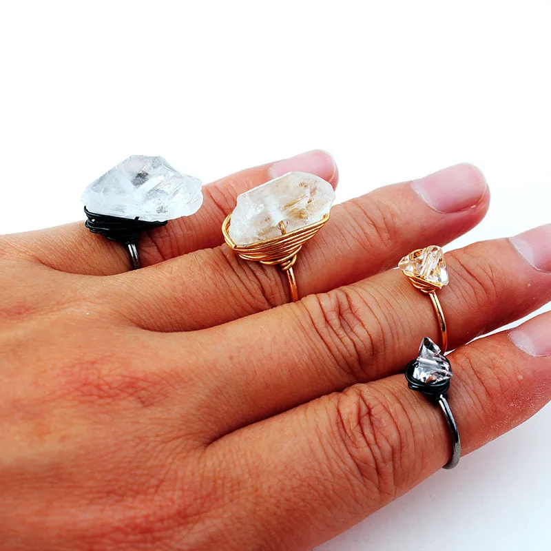 

Big DIY Irregular Crystal Retro Wire Wrapping Adjustable Ring