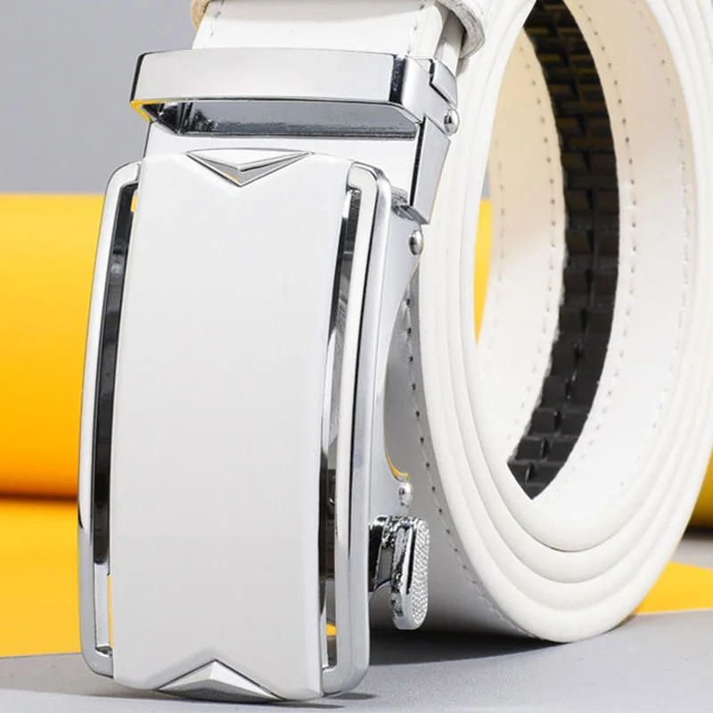 

2022 New Men's Belt High Quality Leather Automatic Buckle White Korean Casual Pants Belt Luxury Design Youth Student Trend Belt