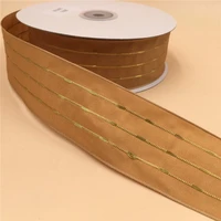 38mm 25yards wired edge ribbon gold satin taffeta wstitches for festival christmas decoration new year gift wrapping n2031