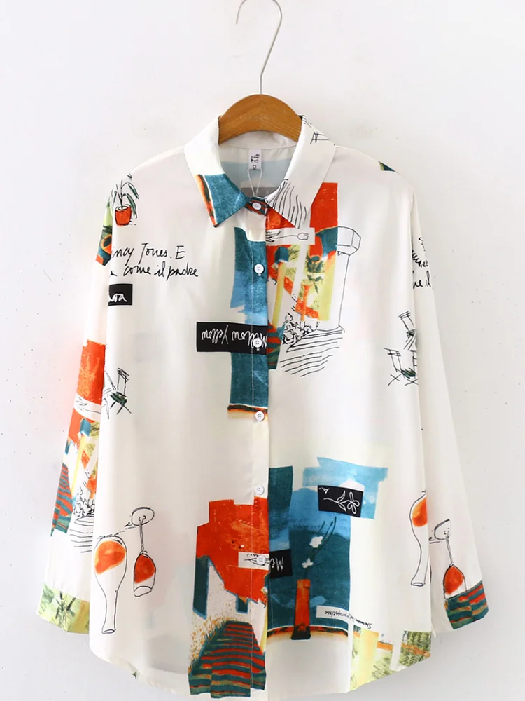 

Women's Blouses Chiffon Polo Shirts Casual Shirt Plus Size Loose Top Print Tops New Long Sleeve Summer Lady Blouse Houthion