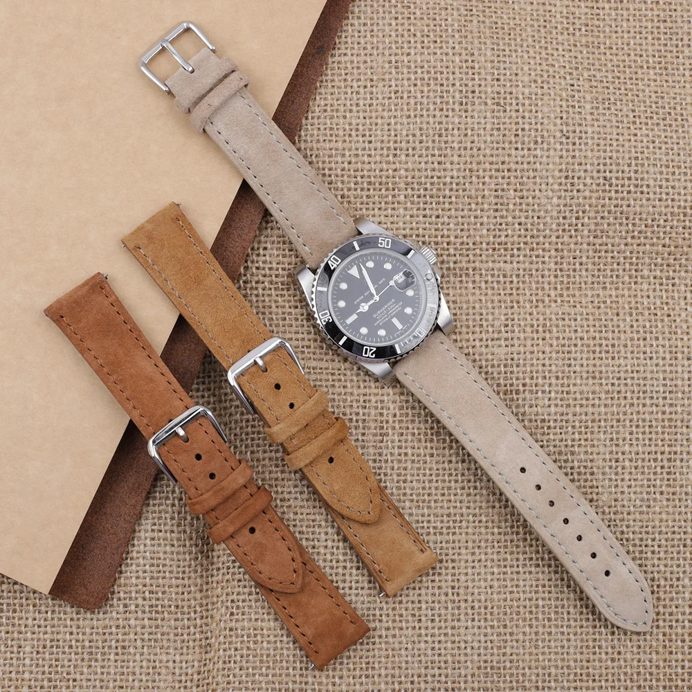 Onthelevel Genuine Leather Suede Watch Strap Leather Retro Watchband 18mm 19mm 20mm 22mm Gray Blue Watch Accessories  #BF