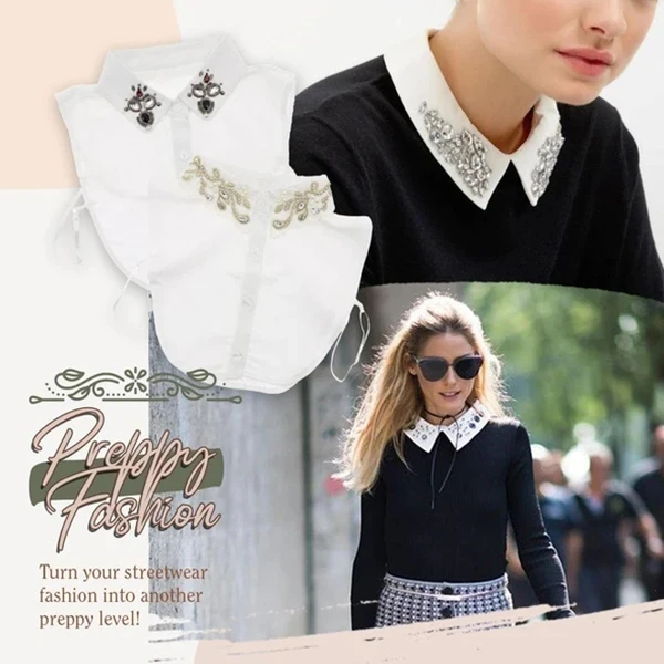 

Stylish Blouse Detachable Lace Collar Half Shirt False Faux Collar with Adjustable Strap All-match TT@88