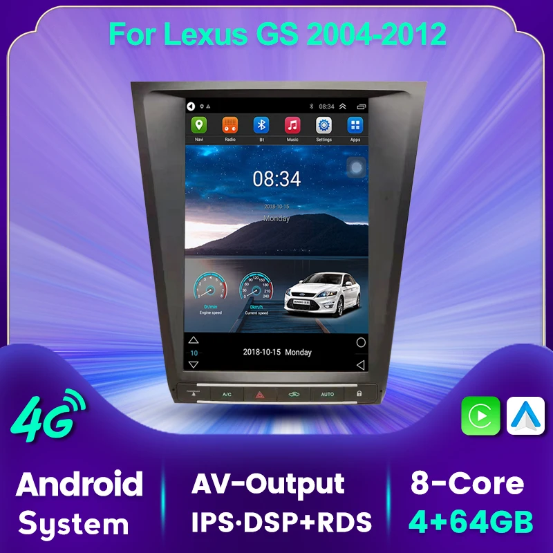 

Автомобильное радио в стиле Tesla с экраном на Android для Lexus GS GS300 GS350 GS400 GS430 GS450h GS460 2004-2012, стереоприемник, GPS-навигация