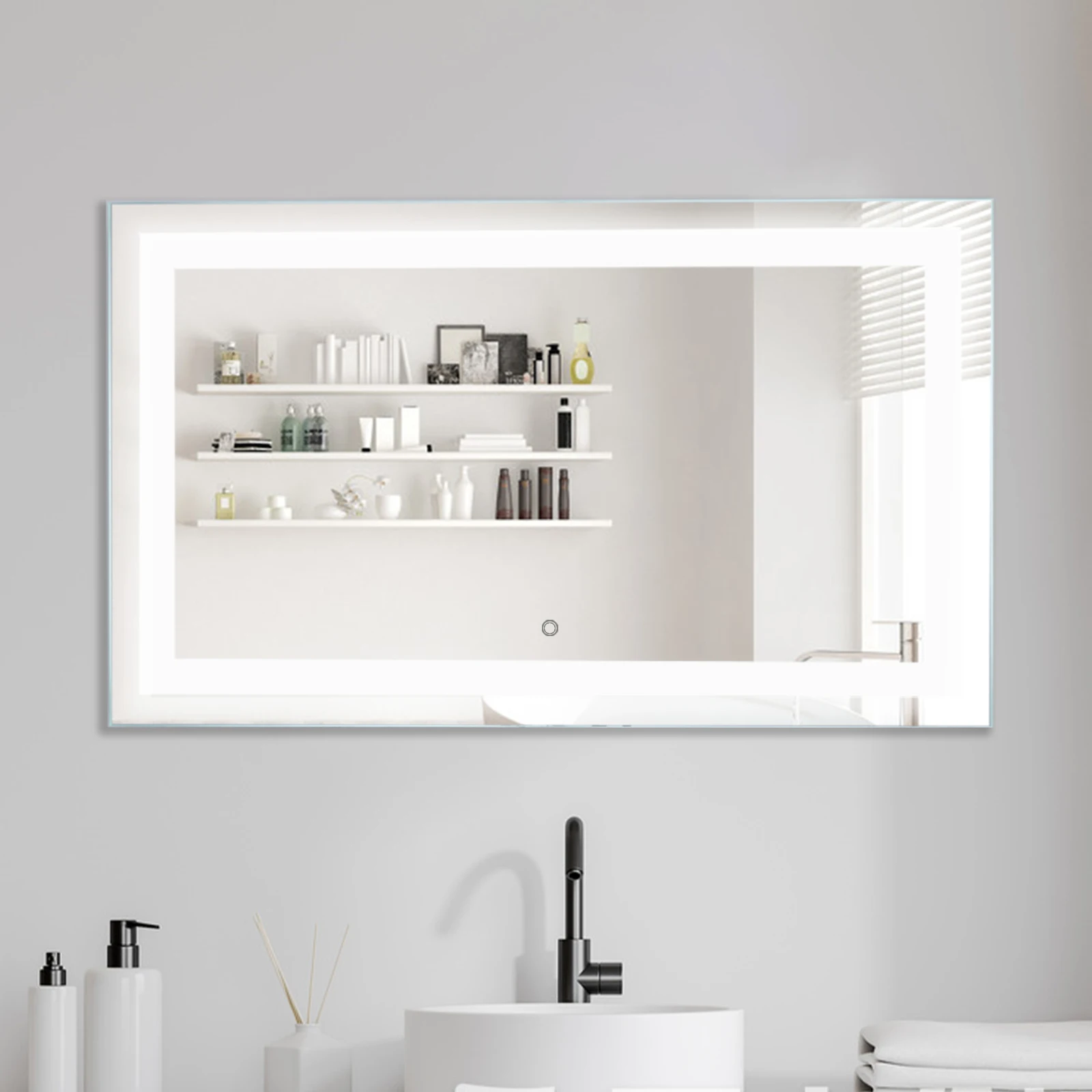 

LED Bathroom Vanity Makeup Mirror with Light 40x24Inch Dimmable Anti-Fog Backlit Wall Mounted Defogger Color Temperature 5000K