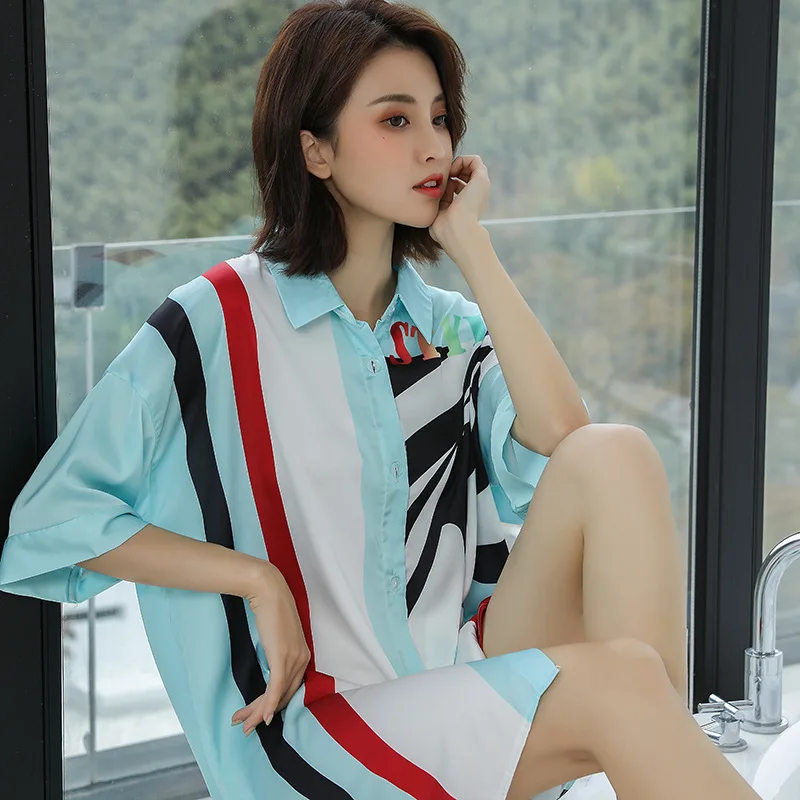 

Print Pink Nightdress Women Satin Sleepwear Intimate Lingerie Spring Summer New Homewear Nightgown Casual Sexy Nightwear