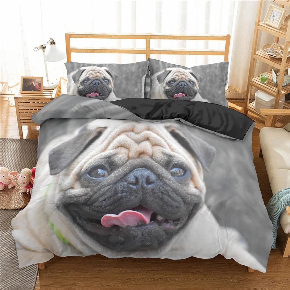 

2021 3D Pug Dog Bedding Set Kids Duvet Cover Queen King Size Puppy Dogs Bedding Set Home textiles Quilt Cover with Pillowcase