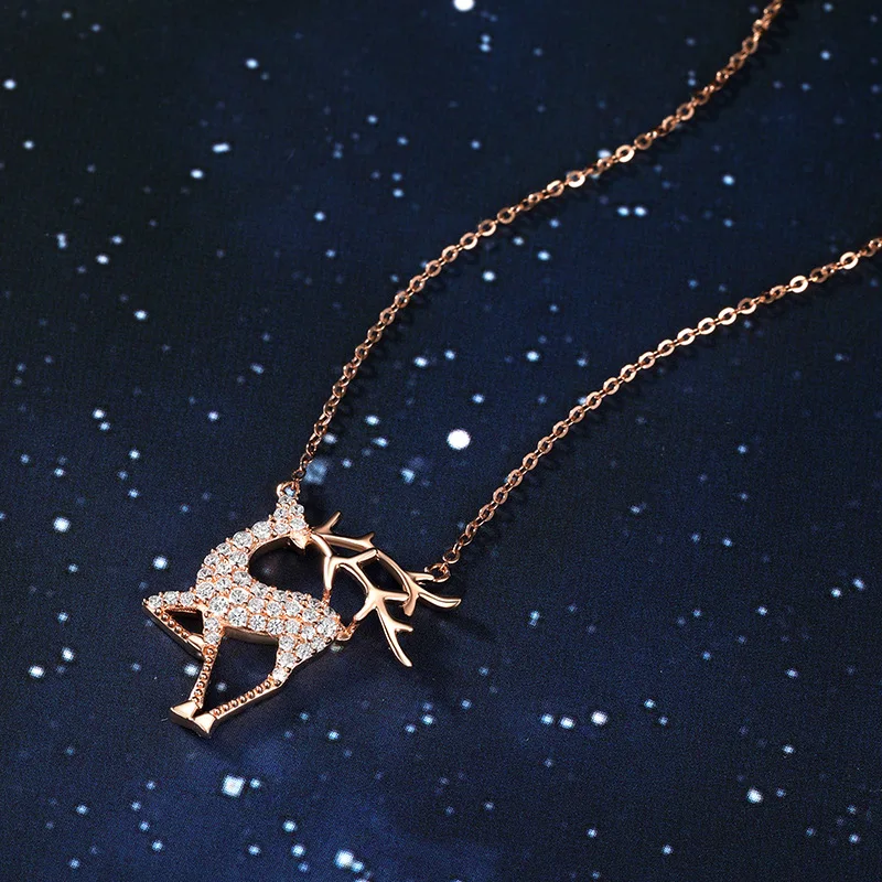 ?? Ubestnice流行18 18kゴールドAU750ファインジュエリー5Aジルコンヘラジカペンダント鹿チョーカーネックレス女性のためのパーティークリスマスギフト