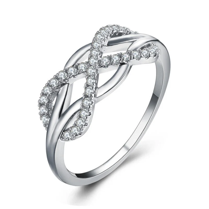 Женское кольцо с кристаллами Infinit серебряное цирконием для помолвки и свадьбы