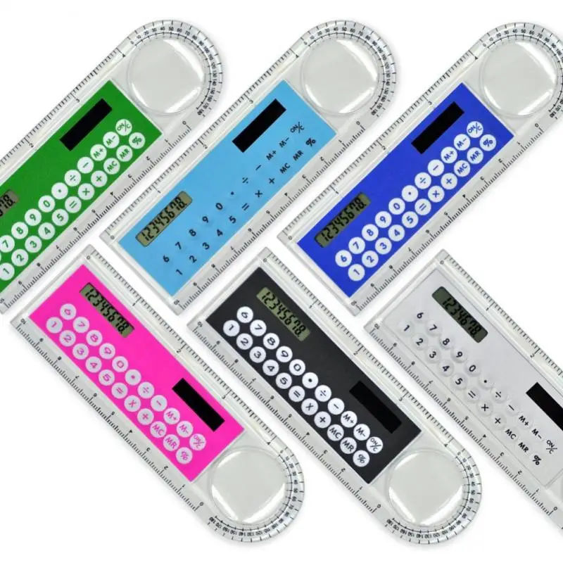 Colorful Mini Ultra-thin Straight Ruler With Solar Calculator Magnifier Multifunction 10cm School Office Supplies | Компьютеры и офис