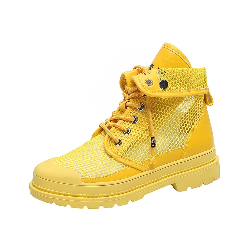 

2020 Summer New Mesh Hollow Air Permeable Single Shoes Female Students Nude Fashion Flat Bottomed Increased Cool Boots