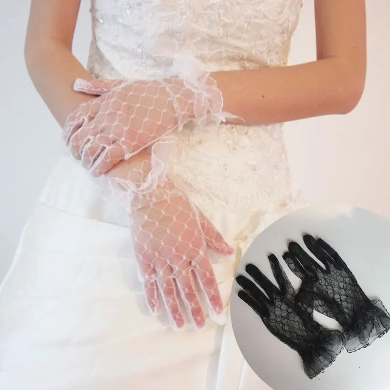 

Short Lace Gloves women Mesh Party Driving Sexy Black White Gloves Girls Flower Sunproof Sunscreen Ritual Bridal Wedding Gloves