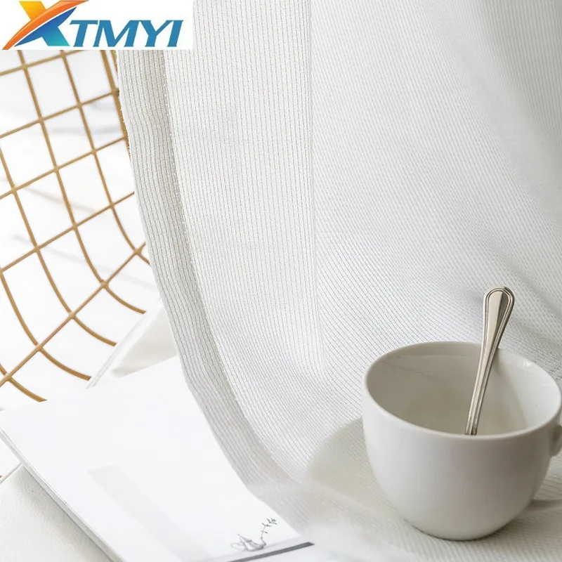 Современные однотонные тюлевые шторы прозрачные хлопковые мягкие для гостиной